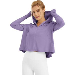 imageG4Free Skimetic Womens UPF 50 Sun Protection Hoodie Shirts Quick Dry Rash Guard Long Sleeve Zip Athlete Jacket Pocket HikingGray Purple