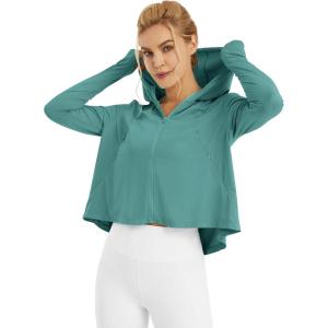 imageG4Free Skimetic Womens UPF 50 Sun Protection Hoodie Shirts Quick Dry Rash Guard Long Sleeve Zip Athlete Jacket Pocket HikingMyrtle Green