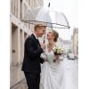 imageG4Free 52 inch Clear Bubble Umbrella Large Canopy Transparent Dome Coverage Stick Umbrella J Hook Handle European Style for WeddingsPromGraduation and Outdoor EventsBlack Trim