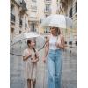 imageG4Free 52 inch Clear Bubble Umbrella Large Canopy Transparent Dome Coverage Stick Umbrella J Hook Handle European Style for WeddingsPromGraduation and Outdoor EventsLemonade Trim