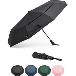 imageG4Free Strong Windproof Travel Umbrella 42 Inch Compact Umbrellas for Rain amp Sun with Double Canopy Automatic Portable DurableBlack