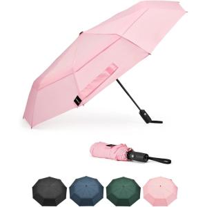 imageG4Free Strong Windproof Travel Umbrella 42 Inch Compact Umbrellas for Rain amp Sun with Double Canopy Automatic Portable DurablePink