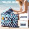 imageG4Free Beach Bag Waterproof Sandproof Large Foldable Beach Tote with Zipper for Women Pool Travel Swim Grocery Tote BagsBlue Red Checkered
