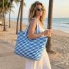 imageG4Free Beach Bag Waterproof Sandproof Large Foldable Beach Tote with Zipper for Women Pool Travel Swim Grocery Tote BagsBlue Strip