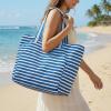 imageG4Free Beach Bag Waterproof Sandproof Large Foldable Beach Tote with Zipper for Women Pool Travel Swim Grocery Tote BagsBlue Strip