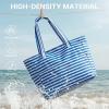 imageG4Free Beach Bag Waterproof Sandproof Large Foldable Beach Tote with Zipper for Women Pool Travel Swim Grocery Tote BagsBlue Strip