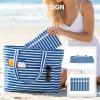 imageG4Free Beach Bag Waterproof Sandproof Large Foldable Beach Tote with Zipper for Women Pool Travel Swim Grocery Tote BagsBlue Strip