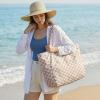 imageG4Free Beach Bag Waterproof Sandproof Large Foldable Beach Tote with Zipper for Women Pool Travel Swim Grocery Tote BagsBrown Checkered