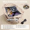 imageG4Free Beach Bag Waterproof Sandproof Large Foldable Beach Tote with Zipper for Women Pool Travel Swim Grocery Tote BagsBrown Checkered
