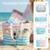 imageG4Free Beach Bags for Women Sandproof Foldable Beach Bag Tote with Waterproof Compartment Pool TravelRainbow Ripple