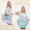 imageG4Free Mesh Beach Bags for Women Men Extra Large Packable Beach Tote Bag Reversible Travel Pool ShoppingPurple  Green