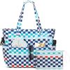 imageG4Free Beach Bag Waterproof Sandproof Large Foldable Beach Tote with Zipper for Women Pool Travel Swim Grocery Tote BagsBlue Red Checkered