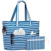 imageG4Free Beach Bag Waterproof Sandproof Large Foldable Beach Tote with Zipper for Women Pool Travel Swim Grocery Tote BagsBlue Strip