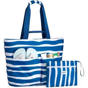 imageG4Free Beach Bags for Women Sandproof Foldable Beach Bag Tote with Waterproof Compartment Pool TravelBlue Ripple