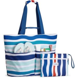 imageG4Free Beach Bags for Women Sandproof Foldable Beach Bag Tote with Waterproof Compartment Pool TravelColorful Ripple