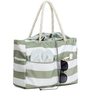 imageG4Free Canvas Beach Bag Waterproof Sandproof Large Beach Tote Bags for Women Pool Swim Travel GroceryGreen
