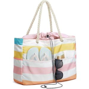 imageG4Free Canvas Beach Bag Waterproof Sandproof Large Beach Tote Bags for Women Pool Swim Travel GroceryPink