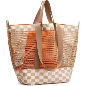 imageG4Free Mesh Beach Bags for Women Men Extra Large Packable Beach Tote Bag Reversible Travel Pool ShoppingBrown  Orange