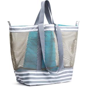 imageG4Free Mesh Beach Bags for Women Men Extra Large Packable Beach Tote Bag Reversible Travel Pool ShoppingGrey  Blue