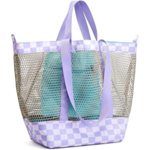imageG4Free Mesh Beach Bags for Women Men Extra Large Packable Beach Tote Bag Reversible Travel Pool ShoppingPurple  Green
