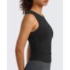 imageG4Free BareFeel Workout Yoga Tank Tops Ruched Sleeveless Athletic Tanks High Neck Pilates TopBlack