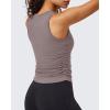imageG4Free BareFeel Workout Yoga Tank Tops Ruched Sleeveless Athletic Tanks High Neck Pilates TopTaupe