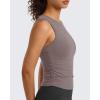 imageG4Free BareFeel Workout Yoga Tank Tops Ruched Sleeveless Athletic Tanks High Neck Pilates TopTaupe
