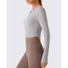 imageG4Free Lightbreeze Women UPF 50 Sun Shirts Thumbholes Long Sleeve Crop Workout Tops V Neck TShirts CasualSilver Gray