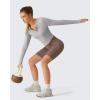 imageG4Free Lightbreeze Women UPF 50 Sun Shirts Thumbholes Long Sleeve Crop Workout Tops V Neck TShirts CasualSilver Gray