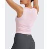 imageG4Free Skimetic Workout Tank Tops for Women Side Ruched Sleeveless High Neck Crop Top Summer Athletic Gym ShirtsBlush Pink