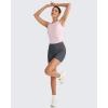 imageG4Free Skimetic Workout Tank Tops for Women Side Ruched Sleeveless High Neck Crop Top Summer Athletic Gym ShirtsBlush Pink