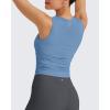 imageG4Free Skimetic Workout Tank Tops for Women Side Ruched Sleeveless High Neck Crop Top Summer Athletic Gym ShirtsDusty Blue