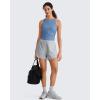 imageG4Free Skimetic Workout Tank Tops for Women Side Ruched Sleeveless High Neck Crop Top Summer Athletic Gym ShirtsDusty Blue