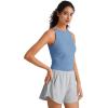 imageG4Free Skimetic Workout Tank Tops for Women Side Ruched Sleeveless High Neck Crop Top Summer Athletic Gym ShirtsDusty Blue