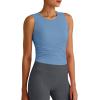 imageG4Free Skimetic Workout Tank Tops for Women Side Ruched Sleeveless High Neck Crop Top Summer Athletic Gym ShirtsDusty Blue