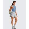 imageG4Free Skimetic Workout Tank Tops for Women Side Ruched Sleeveless High Neck Crop Top Summer Athletic Gym ShirtsDusty Blue