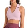 imageG4Free BareFeel V Neck Sports Bra for Women  Padded Collared Racerback Tennis Workout Tank TopsBlush