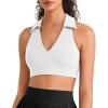 imageG4Free BareFeel V Neck Sports Bra for Women  Padded Collared Racerback Tennis Workout Tank TopsPure White