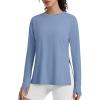 imageG4Free Lightbreeze Side Slits Workout Long Sleeve Shirts for Women  UPF 50 Crewneck Tops with Thumbholes Loose CasualDusty Blue
