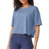 imageG4Free Lightbreeze UPF 50 Workout Tops for Women  Boxy Crop TShirts Short Sleeve Basic Tees Loose Quick Dry Running CasualDusty Blue
