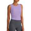 imageG4Free Skimetic Workout Tank Tops for Women Side Ruched Sleeveless High Neck Crop Top Summer Athletic Gym ShirtsLight Purple