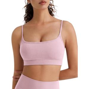 imageG4Free BareFeel Adjustable Spaghetti Straps Sports Bras Women  Scoop Neck Casual Yoga Crop Top Non PaddedBlush