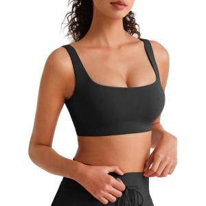 imageG4Free BareFeel Square Neck Sports Bras for Women  Non Padded U Back Casual Yoga Crop TopsBlack