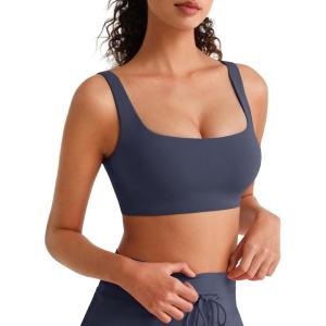 imageG4Free BareFeel Square Neck Sports Bras for Women  Non Padded U Back Casual Yoga Crop TopsDark Navy