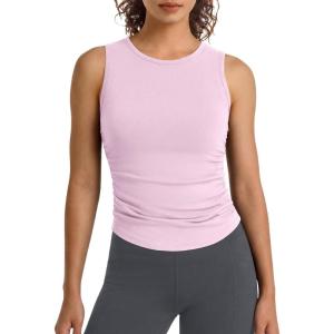 imageG4Free BareFeel Workout Yoga Tank Tops Ruched Sleeveless Athletic Tanks High Neck Pilates TopBlush