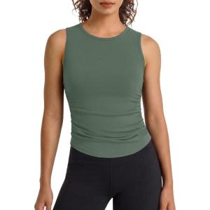 imageG4Free BareFeel Workout Yoga Tank Tops Ruched Sleeveless Athletic Tanks High Neck Pilates TopGray Sage