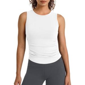 imageG4Free BareFeel Workout Yoga Tank Tops Ruched Sleeveless Athletic Tanks High Neck Pilates TopPure White