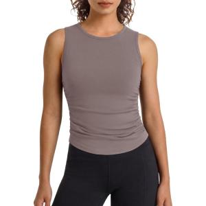 imageG4Free BareFeel Workout Yoga Tank Tops Ruched Sleeveless Athletic Tanks High Neck Pilates TopTaupe