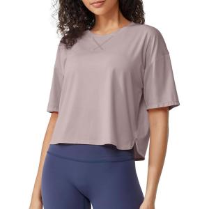 imageG4Free Lightbreeze UPF 50 Workout Tops for Women  Boxy Crop TShirts Short Sleeve Basic Tees Loose Quick Dry Running CasualGray Lilac