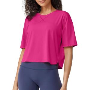imageG4Free Lightbreeze UPF 50 Workout Tops for Women  Boxy Crop TShirts Short Sleeve Basic Tees Loose Quick Dry Running CasualHot Pink